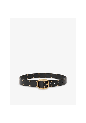 Womens Loewe Rounded-Buckle Stud-Embellished Leather Belt