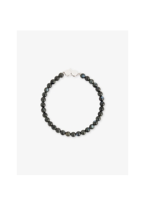 Mens Tom Wood Cove White Rhodium-Plated 925 Sterling Silver and Larvikite Gemstone Bracelet