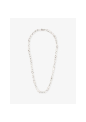 Mens Darkai Mixed Bezels 18ct White Gold-Plated Stainless Steel, Brass and Pavé-Stone Necklace