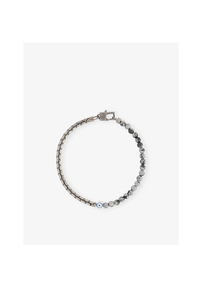 Mens Tateossian Sennit Box Evil Eye Rhodium-Plated Sterling Silver and Obsidian Bracelet