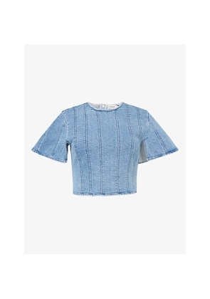 Womens Simkhai Kolby Cropped Stretch-Denim Top