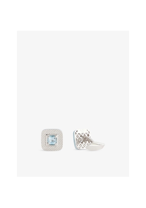 Mens Tateossian Graffiato Square Rhodium Plated-Sterling Silver and Topaz Cufflinks