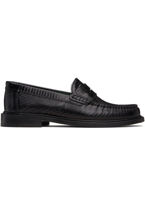 VINNY's Black Lizard-Embossed 'Yardee' Loafers