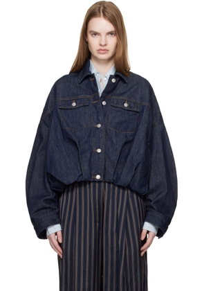 Dries Van Noten Navy Bubble Hem Denim Jacket