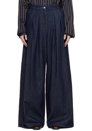 Dries Van Noten Indigo Wide Pleated Jeans