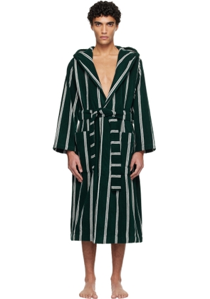 Tekla Green & White Terry Hooded Bathrobe