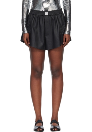 MM6 Maison Margiela Black Logo Patch Faux-Leather Shorts