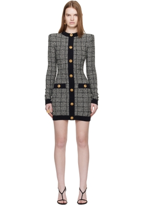 Balmain Black & White Buttoned Light Tweed Minidress
