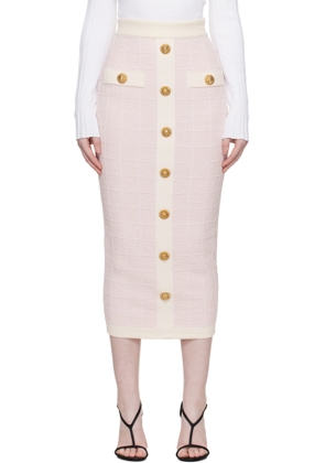 Balmain Pink Buttoned Knit Light Tweed Maxi Skirt