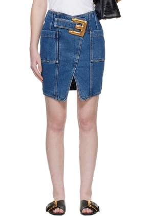 Balmain Blue Short Denim Belt Midi Skirt