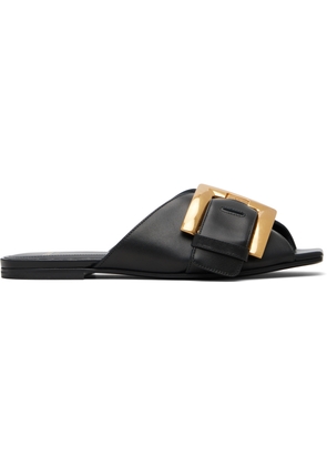 Balmain Black Anthem Flat Calfskin Leather Sandals