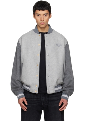Balmain Gray Wool & Cashmere Varsity Bomber Jacket