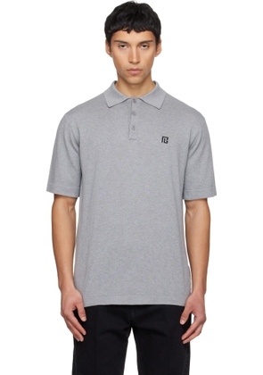 Balmain Gray Embroidered Cotton Polo