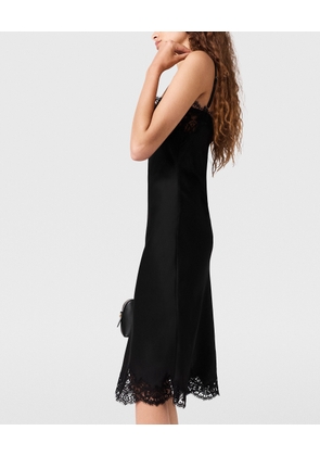 Stella McCartney - Sleeveless Lace Satin Midi Dress, Woman, Black, Size: 34