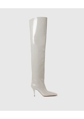 Stella McCartney - Square-Toe Patent Thigh-High Stiletto Boots, Woman, Light grey, Size: 38