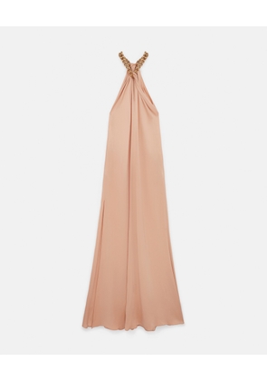 Stella McCartney - Chain Halterneck Satin Maxi Dress, Woman, Nude pink, Size: 42