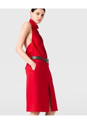 Stella McCartney - Lace-Trimmed Satin Midi Skirt, Woman, Lipstick, Size: 36