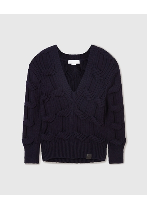 Stella McCartney - Falabella Cable-Knit V-Neck Jumper, Woman, Navy, Size: L