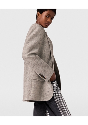 Stella McCartney - Single-Breasted Herringbone Blazer, Woman, Grey melange, Size: 40