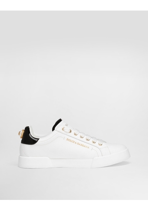 Dolce & Gabbana Calfskin Nappa Portofino Sneakers With Lettering - Woman Sneakers White Leather 35.5