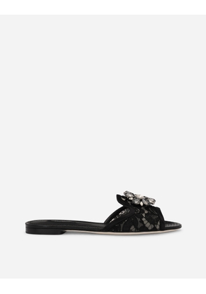Dolce & Gabbana Slippers In Lace With Crystals - Woman Slides And Mules Black 39.5