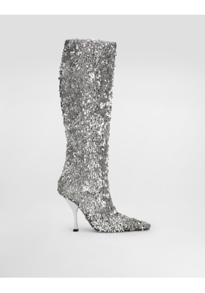Dolce & Gabbana Drop Sequin Boots - Woman Boots And Booties Silver 38