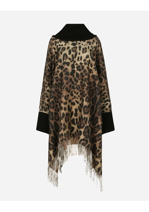 Dolce & Gabbana Cashmere And Wool Poncho With Fringing - Woman Coats And Jackets Animal Print Wool S
