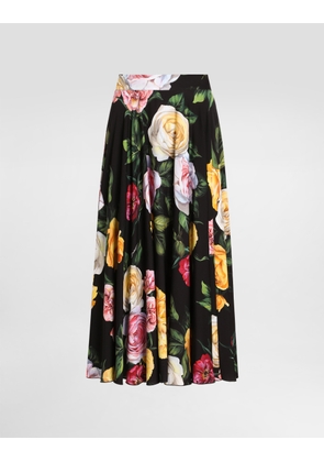Dolce & Gabbana Peony And Rose-print Charmeuse Calf-length Circle Skirt - Woman Skirts Print 38