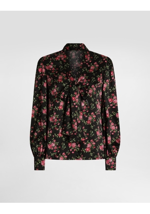 Dolce & Gabbana Small Rose Bouquet-print Satin Shirt - Woman Shirts And Tops Multicolor 42
