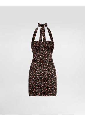 Dolce & Gabbana Small Rose-print Short Satin Dress - Woman Dresses Multicolor 44