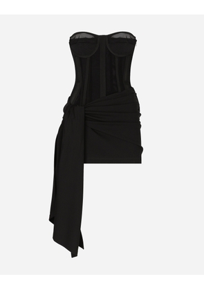 Dolce & Gabbana Short Milano Rib Jersey Dress With Corset Detailing - Woman Dresses Black Viscose 46