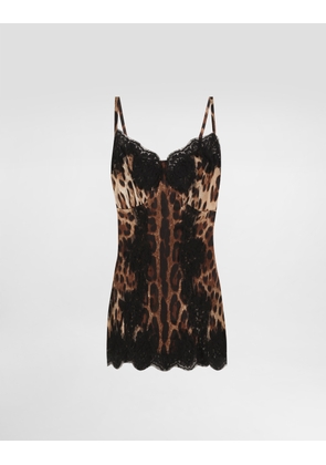 Dolce & Gabbana Leopard-print Satin Top With Lace Inlay - Woman Shirts And Tops Animal Print Cotton 42