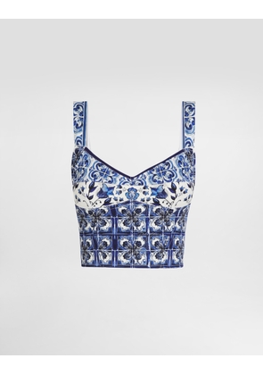 Dolce & Gabbana Majolica-print Charmeuse Corset - Woman Shirts And Tops Blue Silk 46