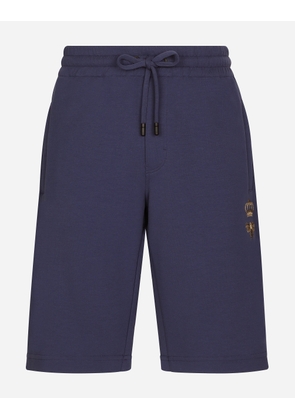 Dolce & Gabbana Jersey Jogging Shorts With Embroidery - Man Pants And Shorts Blue Cotton 56