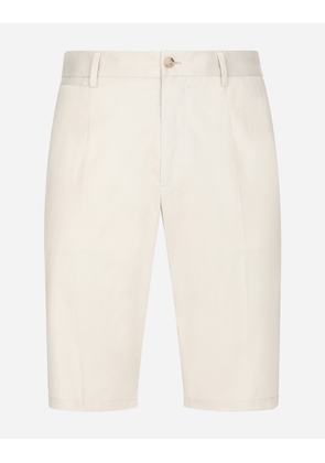 Dolce & Gabbana Stretch Cotton Shorts With Dg Patch - Man Pants And Shorts Beige Cotton 46