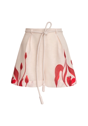 Andres Otalora Viento Y Flores Belted Linen Shorts - Moda Operandi