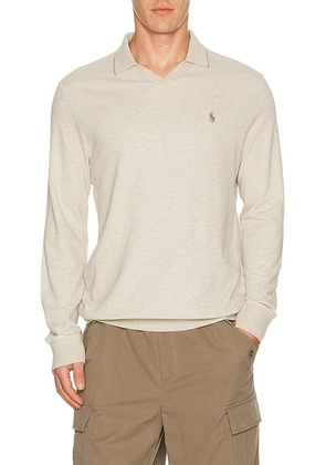 Polo Ralph Lauren Long Sleeve Textured Johnny Collar Polo in Expedition Dune Heather - Ivory. Size M (also in ).