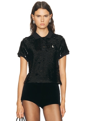 Polo Ralph Lauren Sequin Polo Top in Polo Black - Black. Size L (also in M, S, XS).