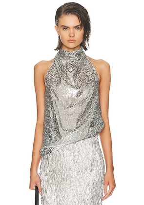 Stella McCartney Fil Coupe Alterneck Top in Silver - Metallic Silver. Size 34 (also in 36, 40).