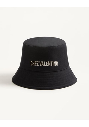 Valentino Garavani Chez Valentino Cotton Bucket Hat With Embroidery Man BLACK/BUTTER 57