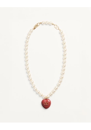 Valentino Garavani Coeur Royal Necklace In Metal, Enamel And Beads Woman GOLD/RED/CREAM UNI