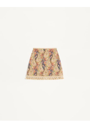 Valentino Embroidered Skirt On Piquet With Paisley Voyage Imaginaire Print Woman MULTICOLOUR 38