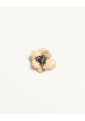 Valentino Garavani Fleur Lumineuse Brooch in Metal, Enamel and Fabric Woman GOLD/IVORY UNI