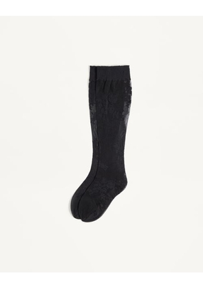 Valentino Floral Lycra Knee-High Socks Woman BLACK L/X