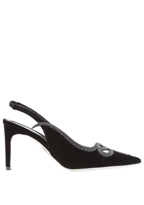 Rene Caovilla Rhinestones Suede Slingback Pumps, Brand Size 37 ( US Size 7 )