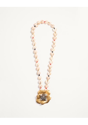 Valentino Garavani Jardin Aquatique Necklace In Metal, Fabric, Shells, Coral And Onyx Woman ANTIQUE BRASS UNI