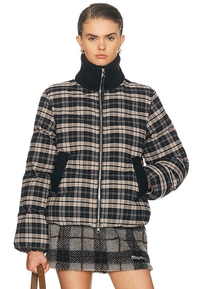 Varley Bryony Short Puffer Jacket in Navy Check - Black,Brown. Size L (also in S, XS).