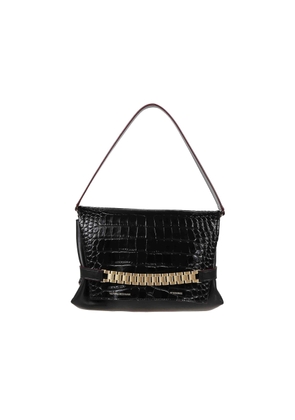 Victoria Beckham Chain Pouch With Strap In Black Croc-Effect Leather
