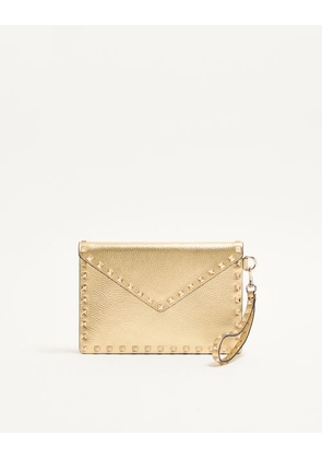 Valentino Garavani Rockstud Laminated Grainy Calfskin Clutch Bag Woman ANTIQUE BRASS UNI