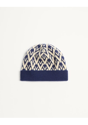Valentino Garavani Toute La V Signature Knitted Wool Beanie Man NAVY/CREAM UNI